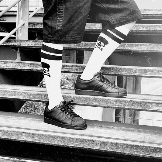 Hyraw Skull Knee White Socks - Inexorebel