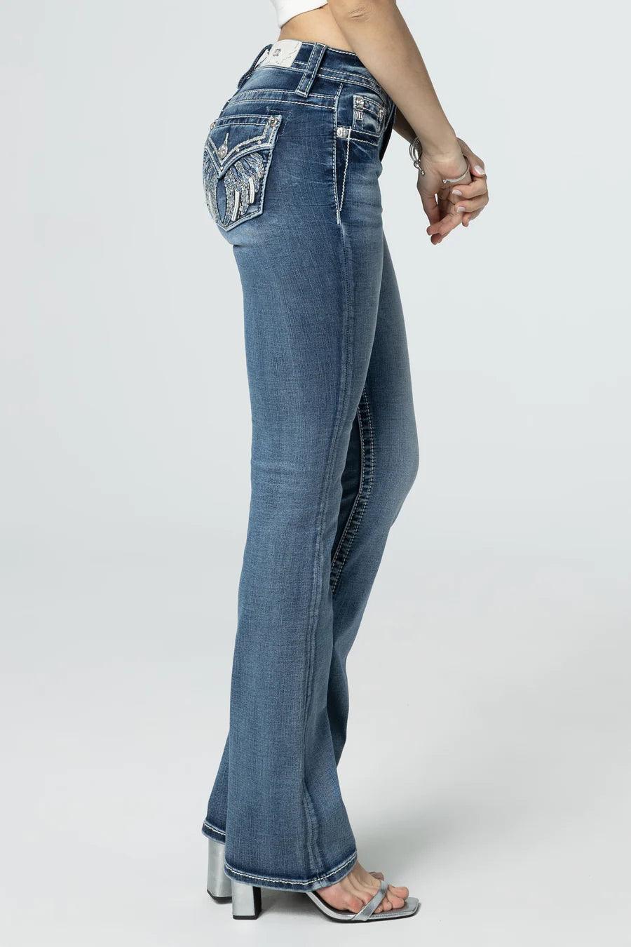 Miss Me Bootcut Jeans Silver Angel Wings