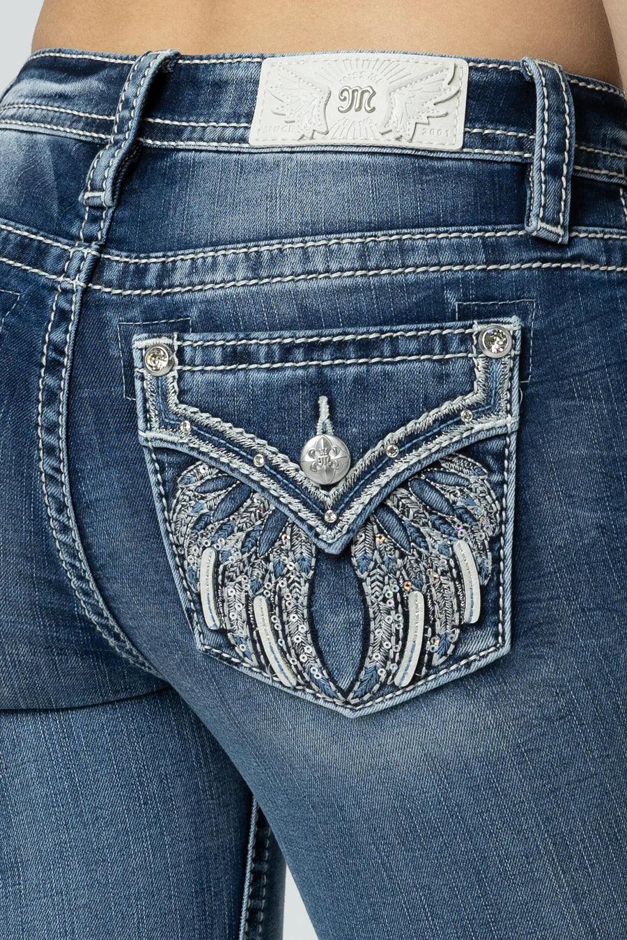Miss Me Bootcut Jeans Silver Angel Wings