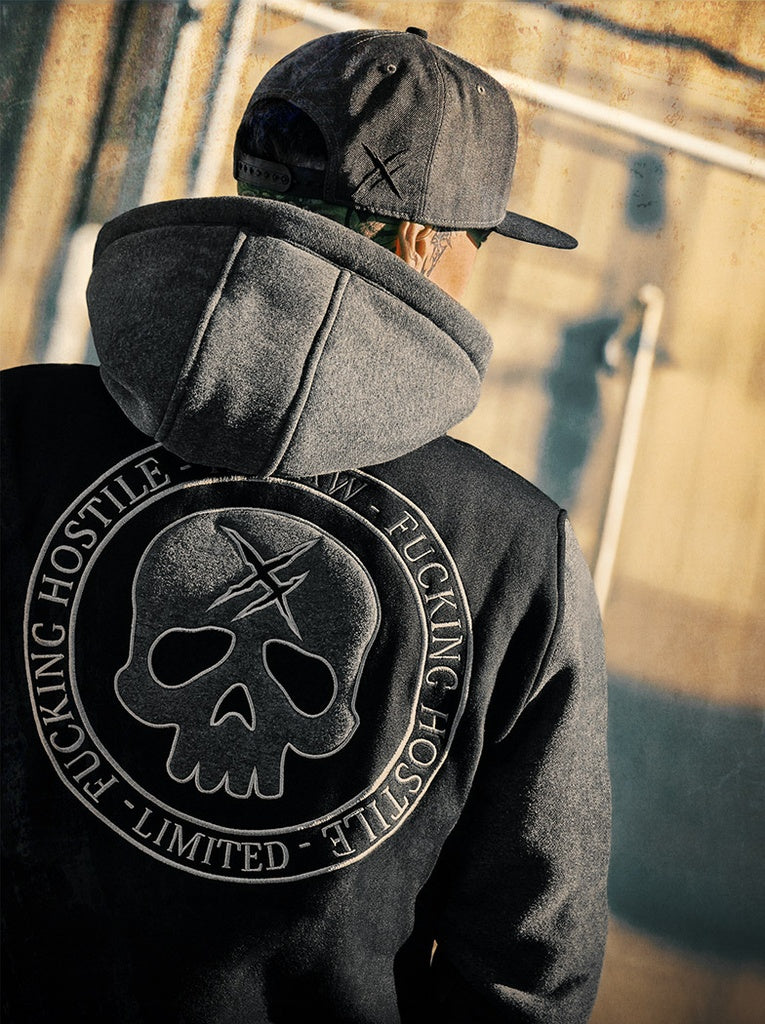 HYRAW Grey Skull Zip Hoodie