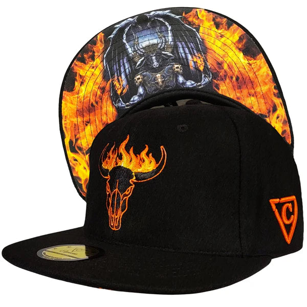 Capiche Fire Bull Snapback - Black Soft Felt Fabric
