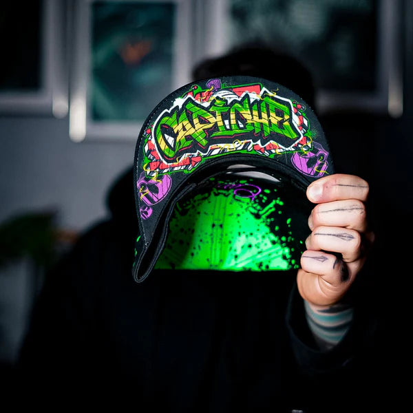 Capiche Freestyler Snapback - Black/Green Graffiti Spray