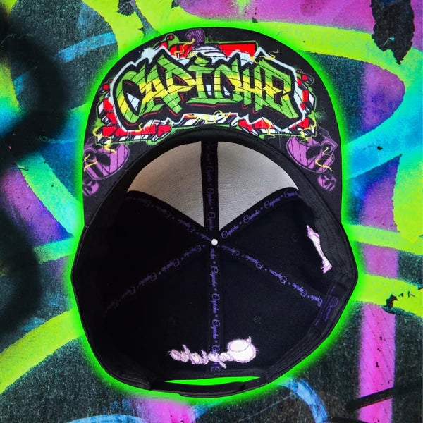 Capiche Freestyler Snapback - Black/Green Graffiti Spray