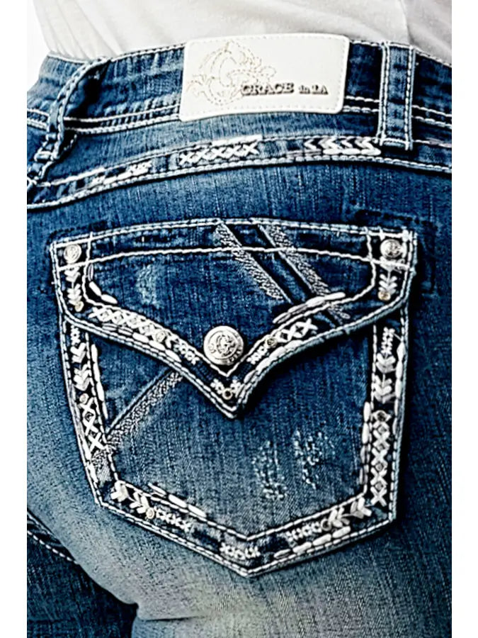 Grace in LA X Stitch Easy Bootcut Jeans 34
