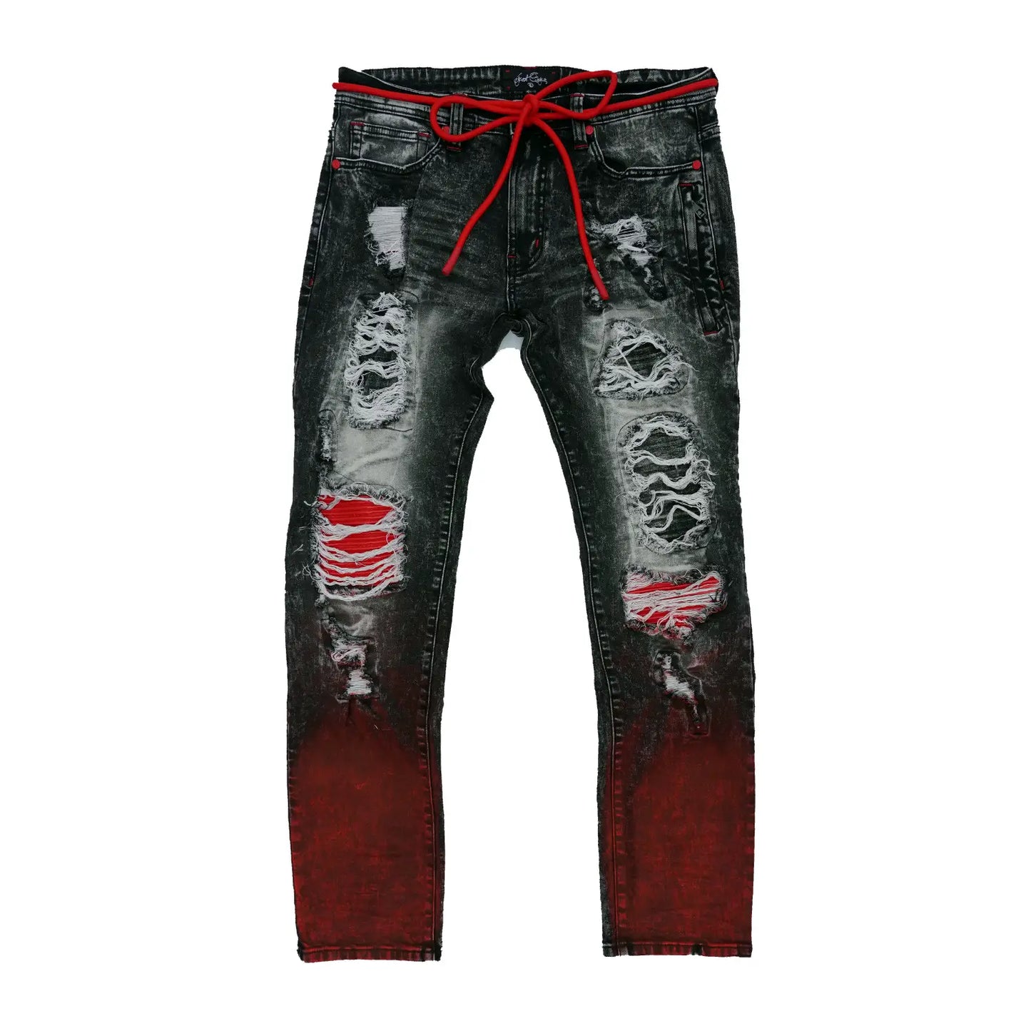 Frost Shredded Jeans Black Red